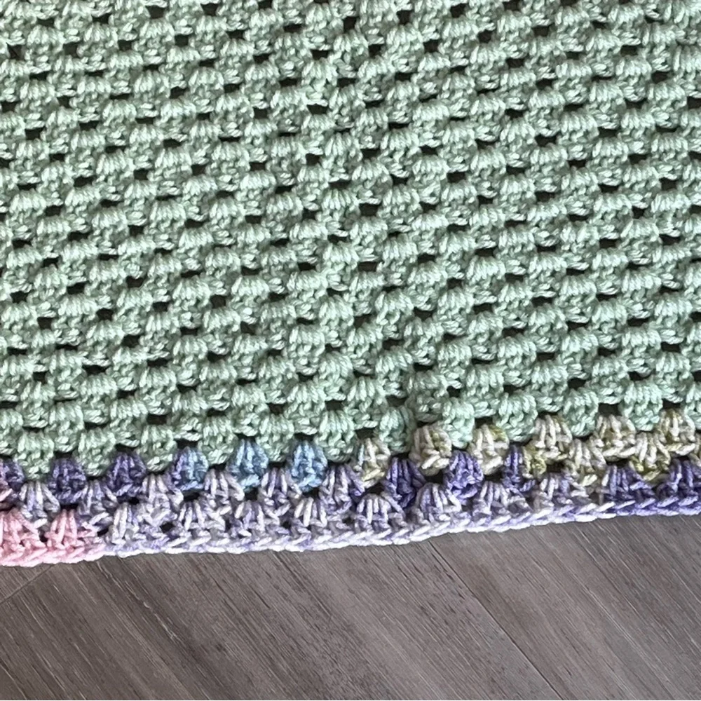 New Handmade Crochet Mint Green Granny Square Blanket